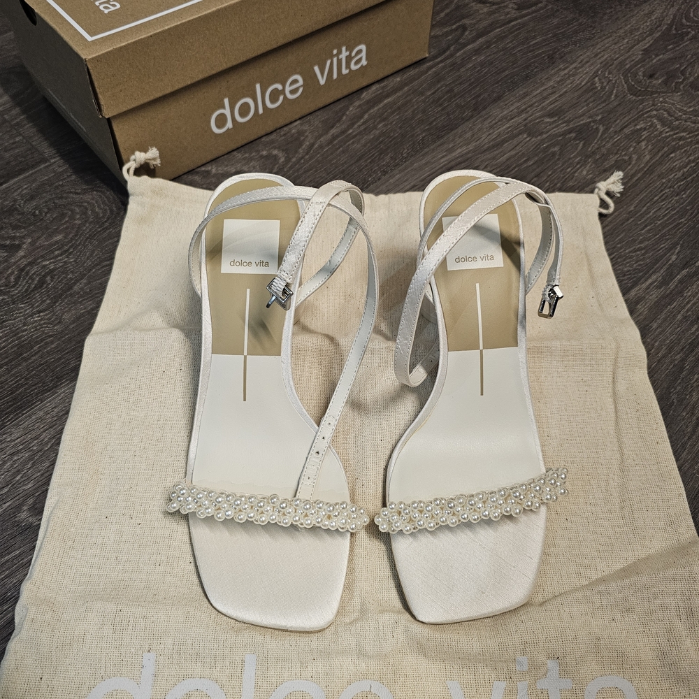 Dolce Vita White Sandals with Pearl Accents